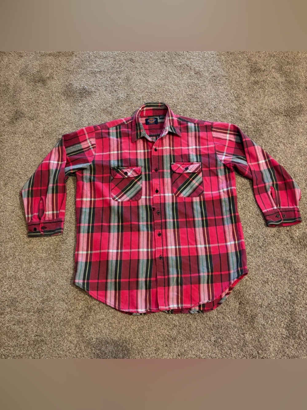 Dickies Men’s Red Plaid Button-Down Flannel Work Shirt Size X-Large